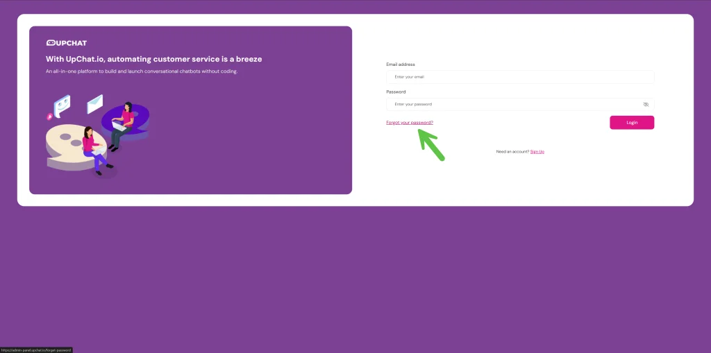 Forgot My Password in the UpChat dashboard