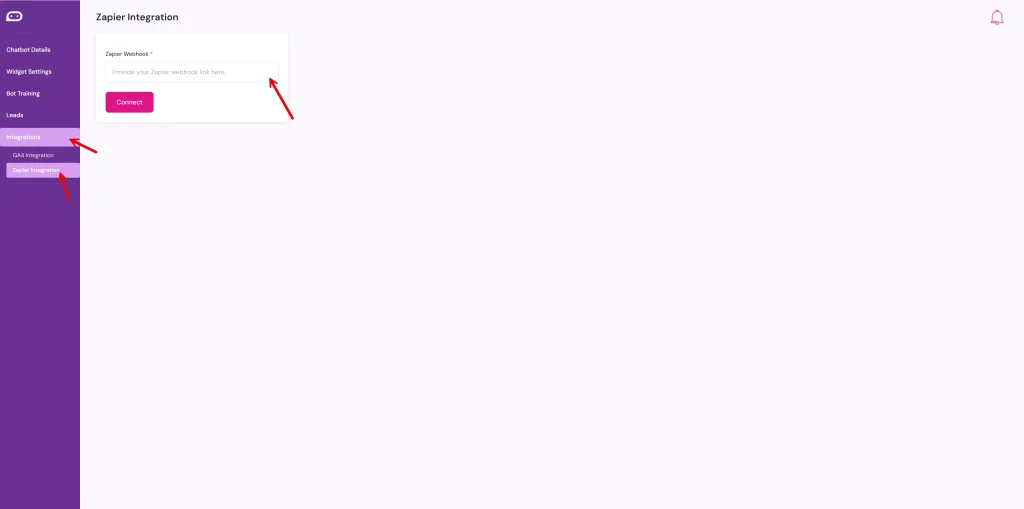 Zapier Integration Upchat in the UpChat dashboard