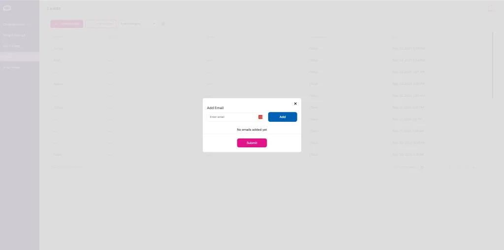 Add Leads Emails in the UpChat dashboard